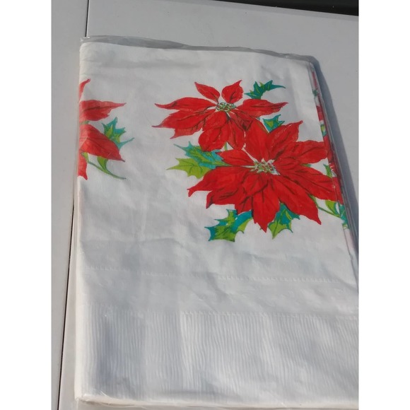 Vtg Poinsettia Christmas Paper Table Cloth New Old Stock 54" x 96" Tablecloth (5 - Picture 2 of 3